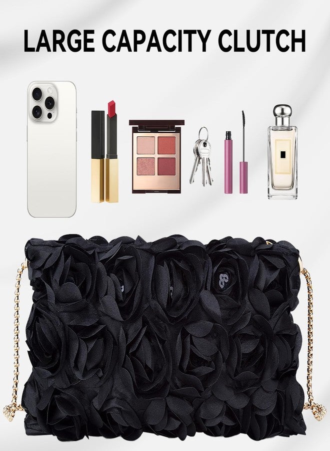 Simcat حقائب سهرة أنيقة للنساء من سيمكات، مصنوعة من الساتان الزهري مع حزام قابل للفصل، حقيبة يد صغيرة لحفلات الزفاف والحفلات وحفلات التخرج (أسود) - Image 5